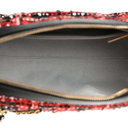 Chanel Tweed Calfskin Signe Bowling Bag Red Black 5 of 10