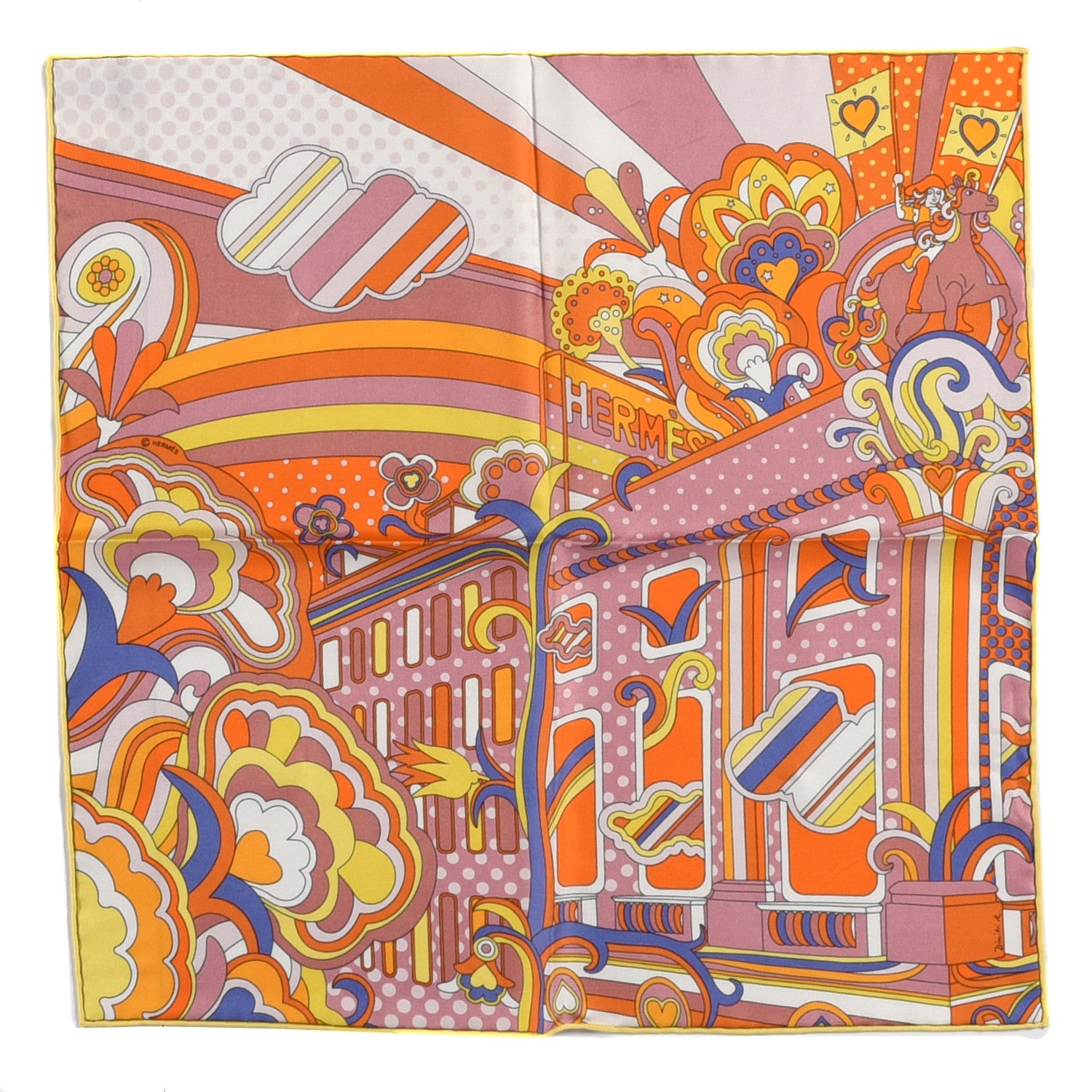 Hermes Silk Fabourg Rainbow Scarf 45 Orange Vieux Rose 1 of 10