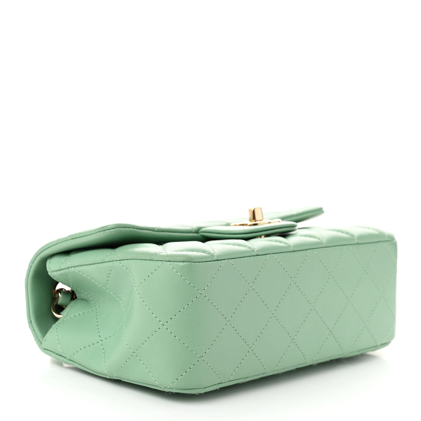 Lambskin Quilted Mini Rectangular Flap Light Green