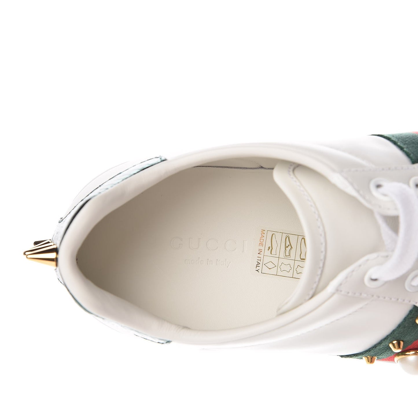 Calfskin Web Pearl Studded Womens Ace Sneakers 37.5 White