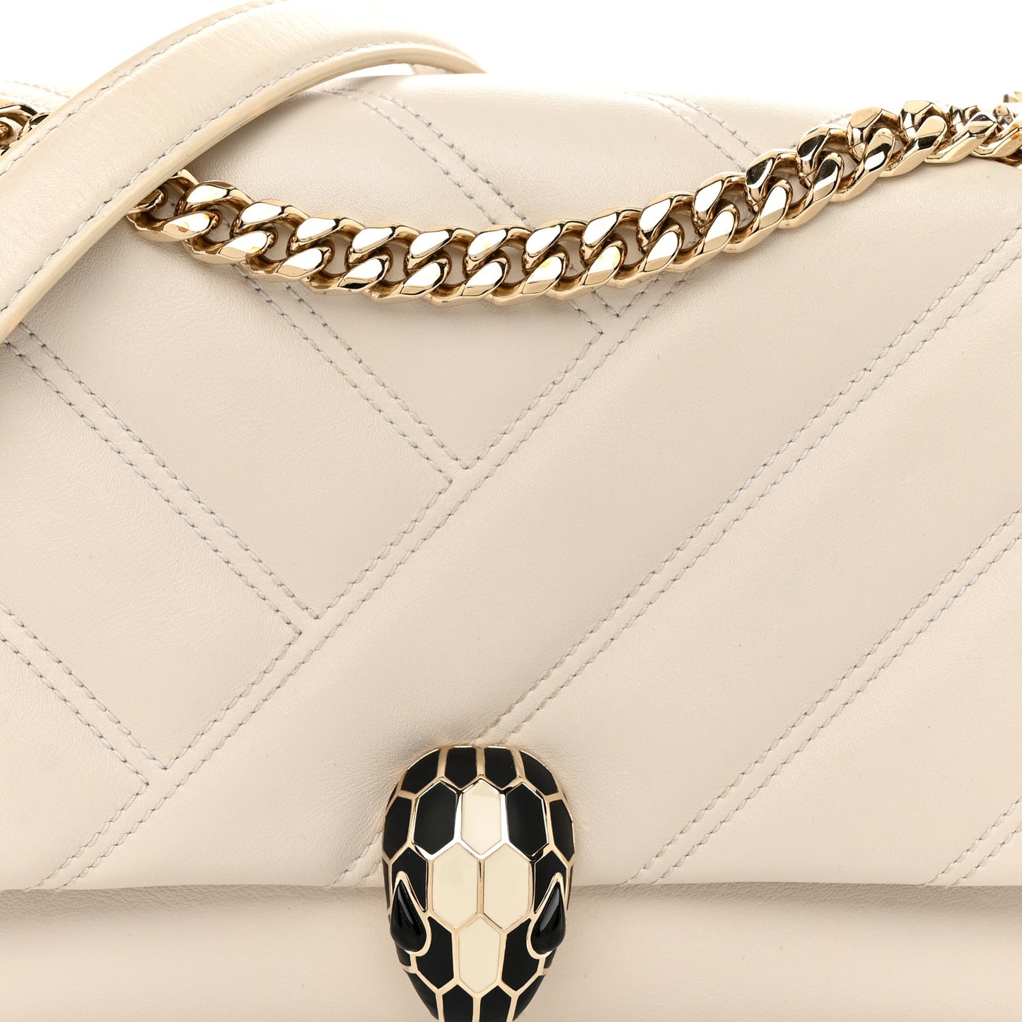 Calfskin Matelasse Small Serpenti Cabochon Shoulder Bag White