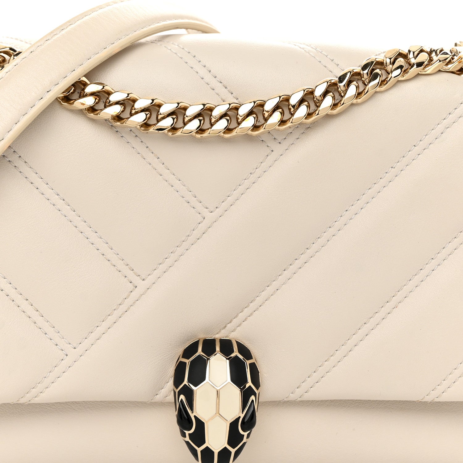 Bulgari Calfskin Matelasse Small Serpenti Cabochon Shoulder Bag White 6 of 11