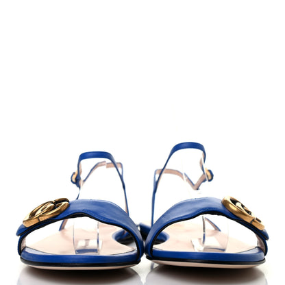 Gucci Lifford Calfskin GG Marmont Ankle Wrap Flat Sandals 39 Bright Blue 2 of 5