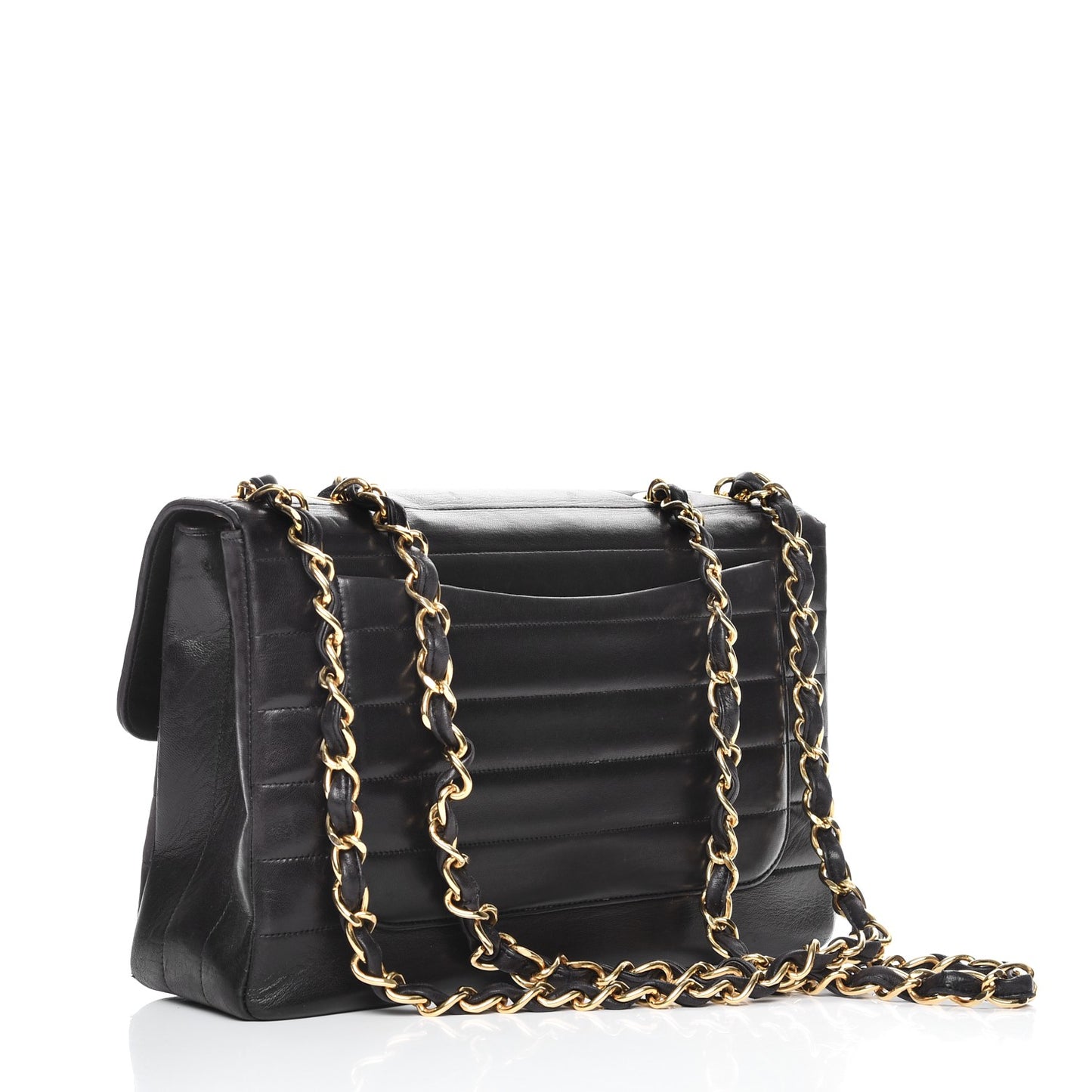 Lambskin Horizontal Quilt Jumbo Single Flap Black