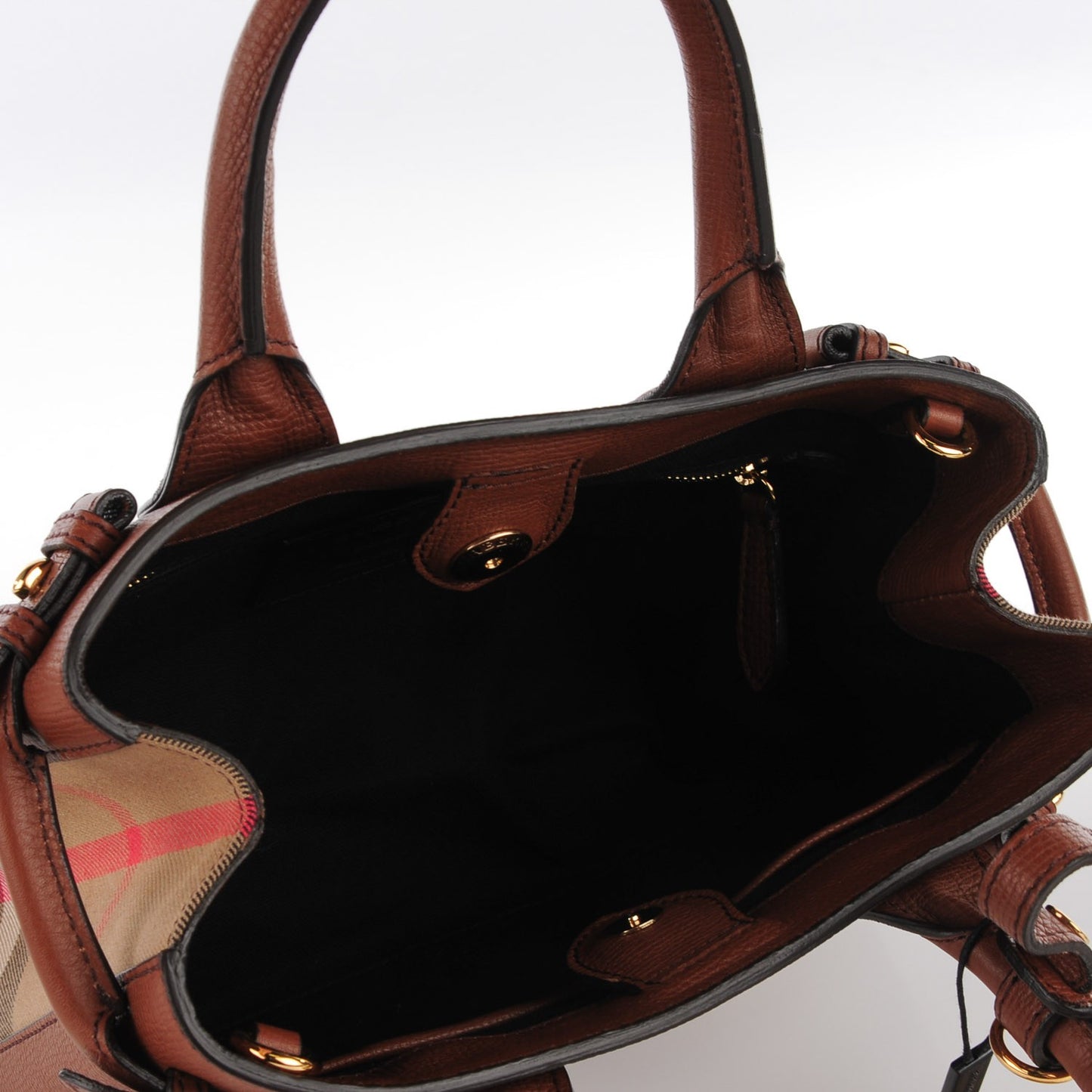 Grainy Calfskin House Check Small Banner Tote Tan