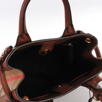 Burberry Grainy Calfskin House Check Small Banner Tote Tan 5 of 8