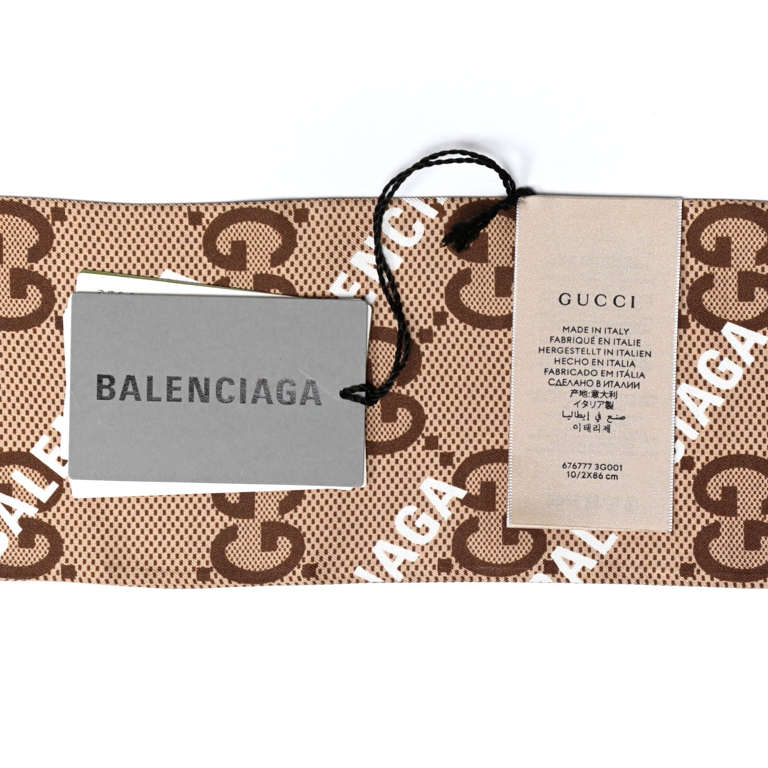 Gucci X BALENCIAGA Silk Twill Maxi GG Monogram GG B Neck Bow Scarf Beige White 4 of 4