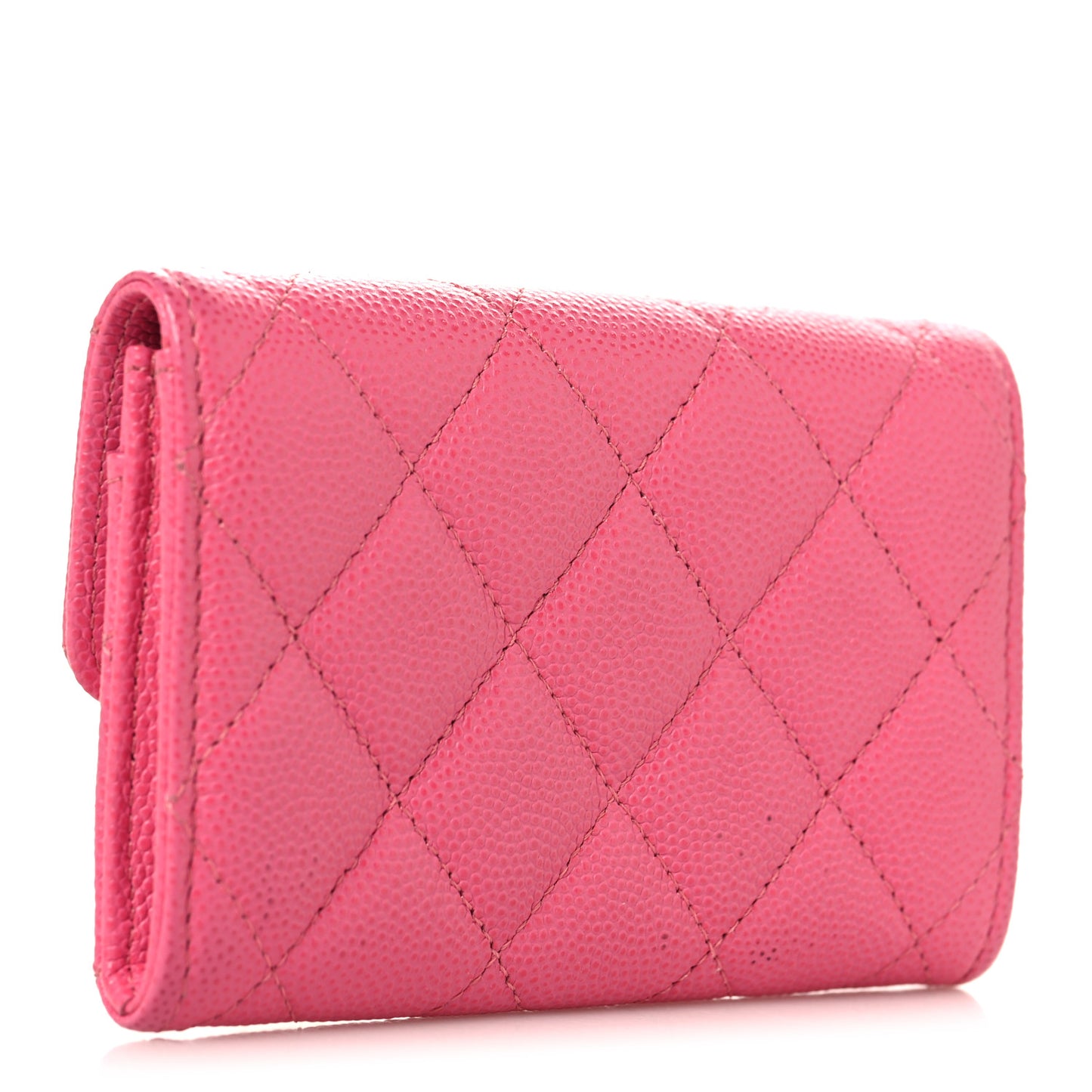 Caviar Quilted Flap Card Holder Wallet Pink