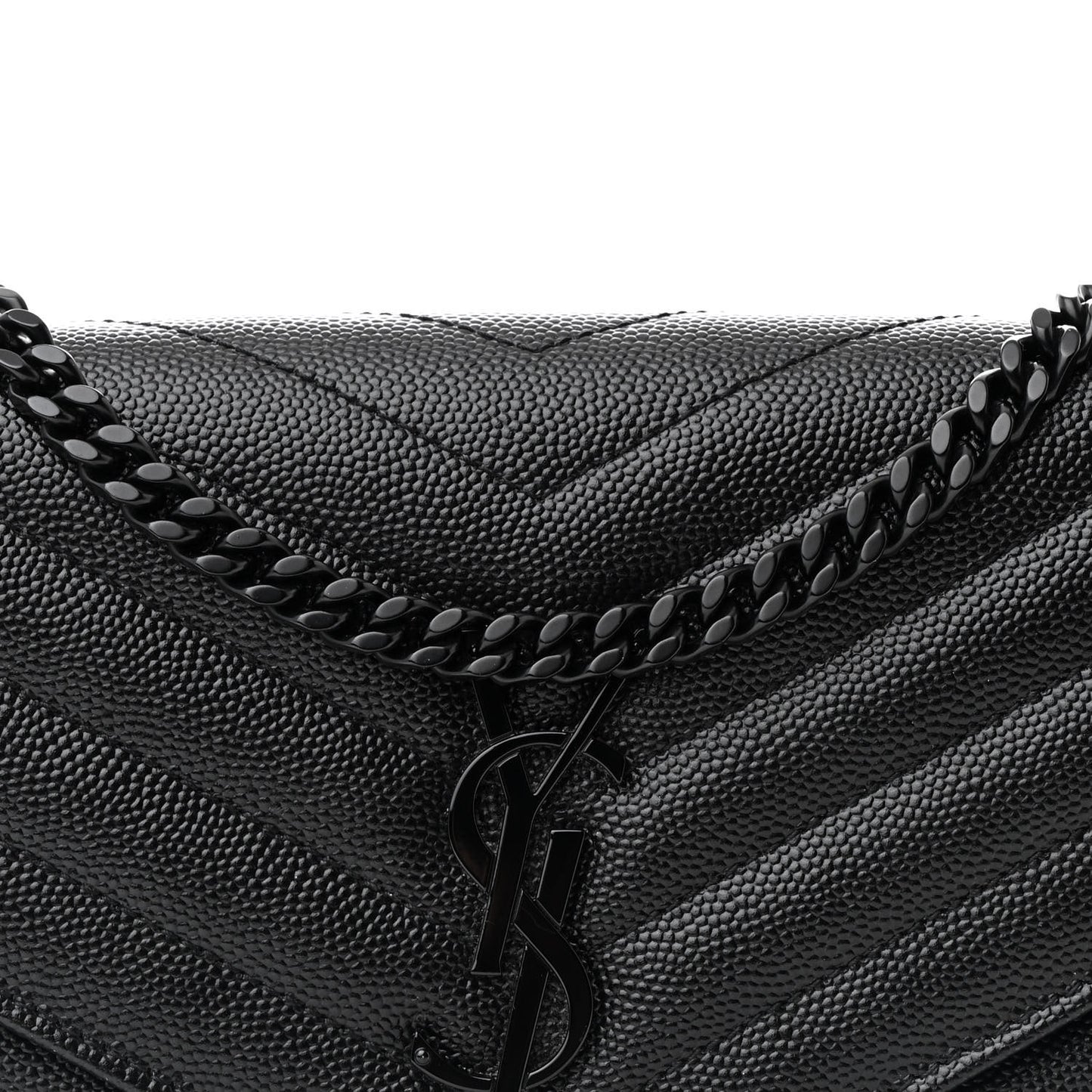 Grain De Poudre Matelasse Chevron Monogram Monochrome Chain Wallet Black