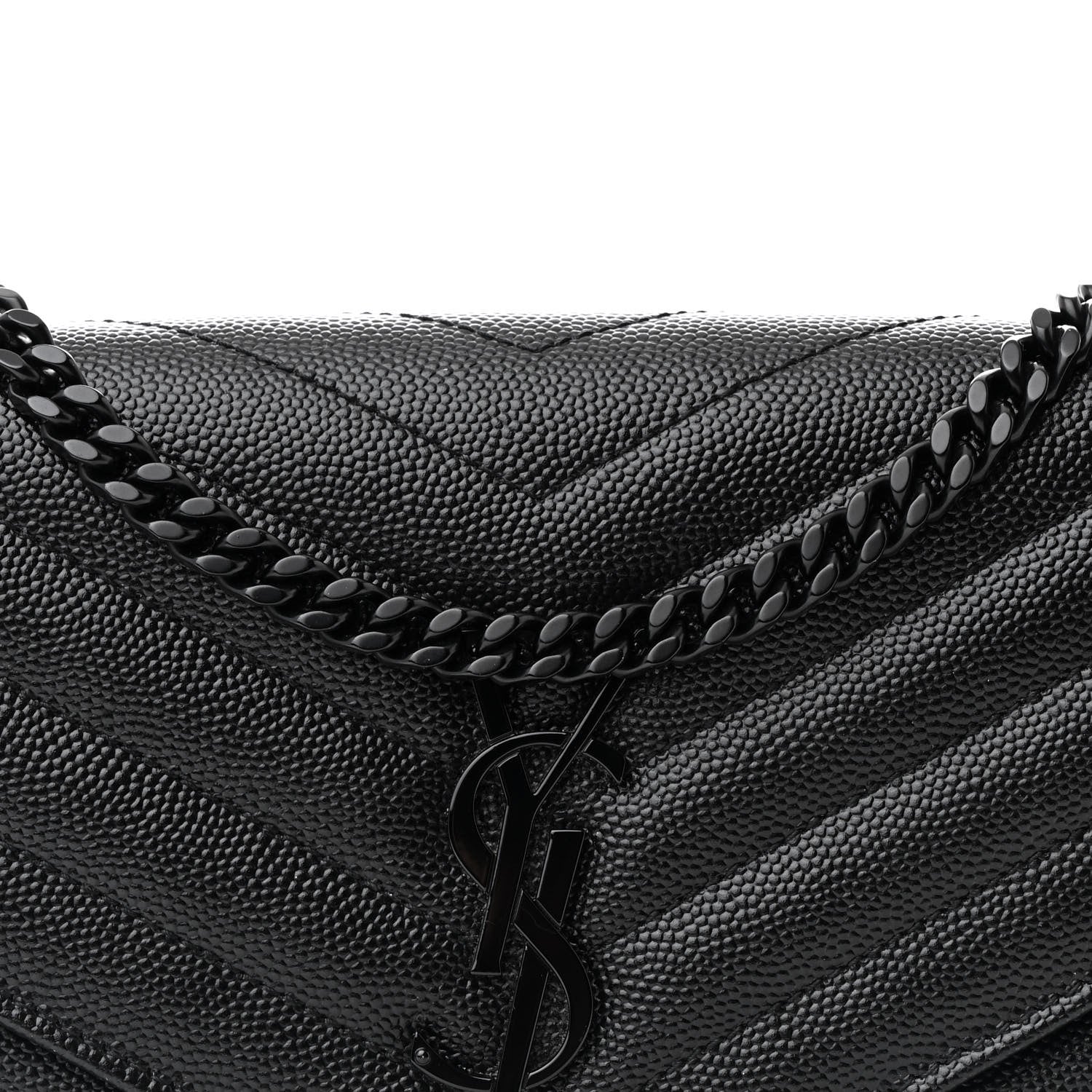 Saint Laurent Grain De Poudre Matelasse Chevron Monogram Monochrome Chain Wallet Black 9 of 11