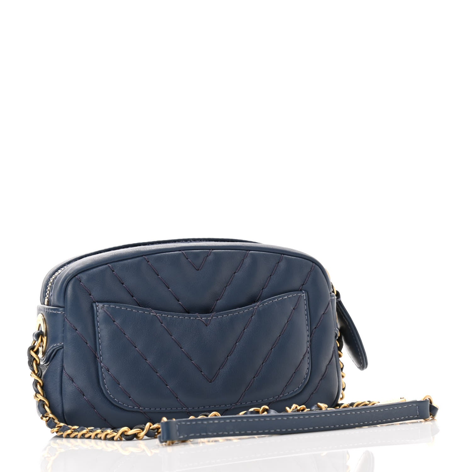 Chanel Calfskin Chevron Quilted Surpique Camera Case Blue 2 of 10