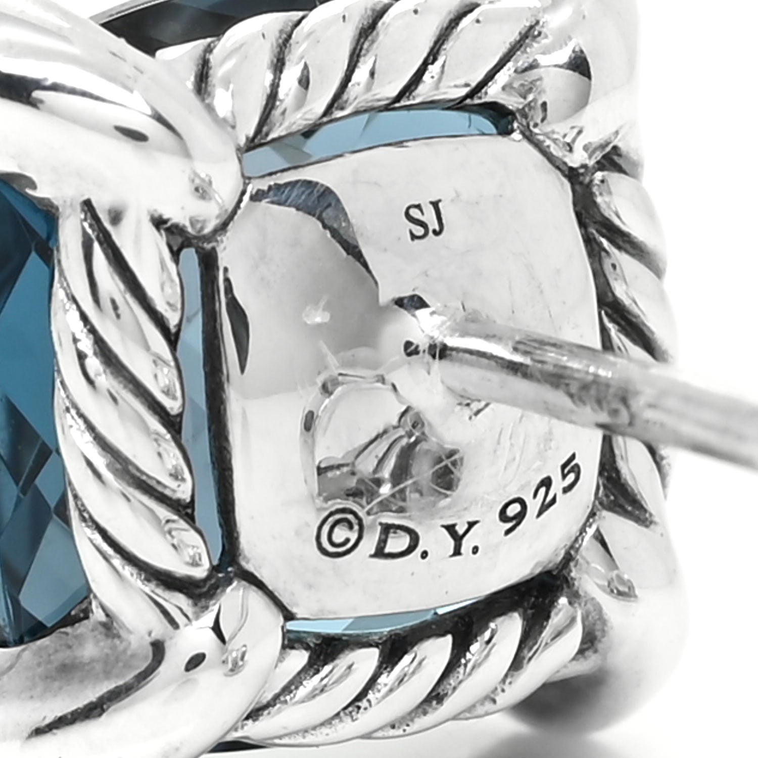 David Yurman Sterling Silver Diamond Hampton Blue Topaz 9mm Chatelaine Earrings 5 of 5