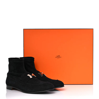 Hermes Stretch Velvet Goatskin Saint Honore Ankle Boots 38.5 Black 8 of 8