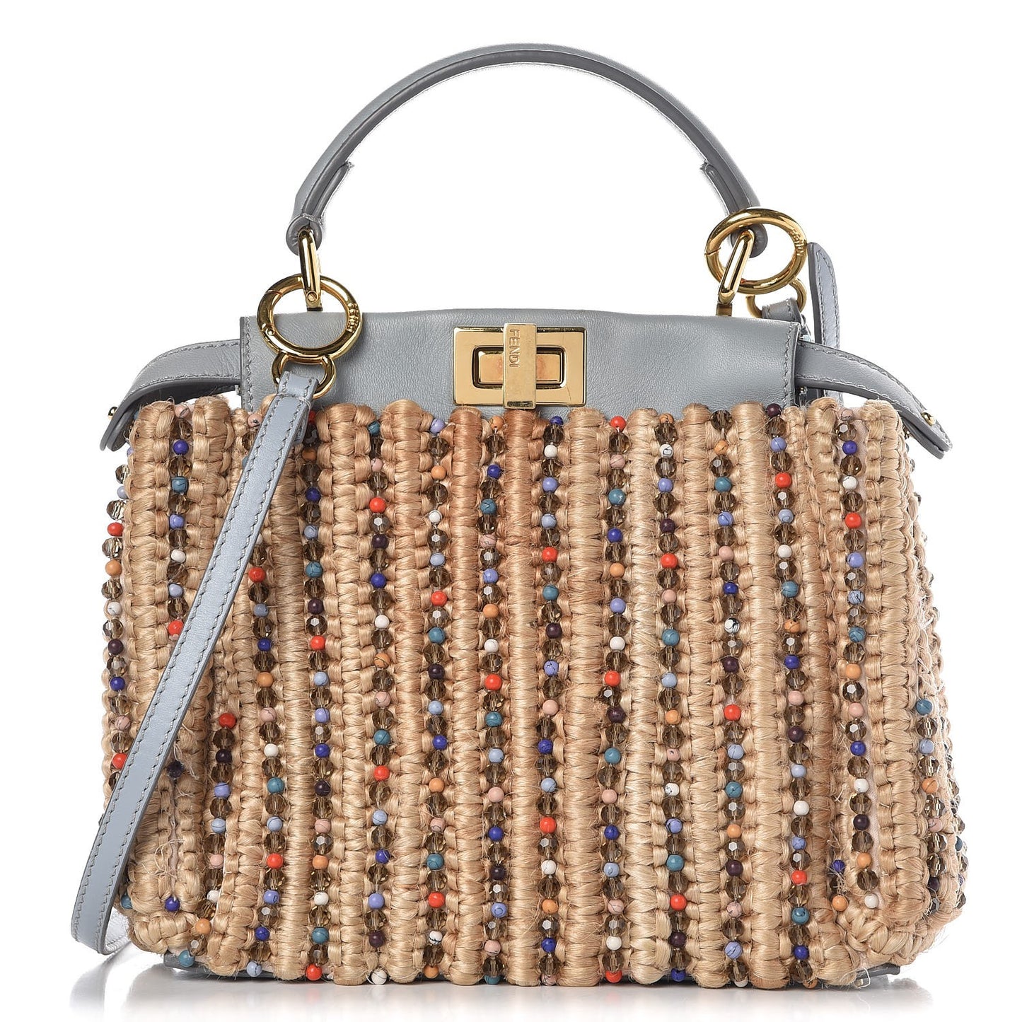 Jute Nappa Beaded Mini Peekaboo Iconic Satchel