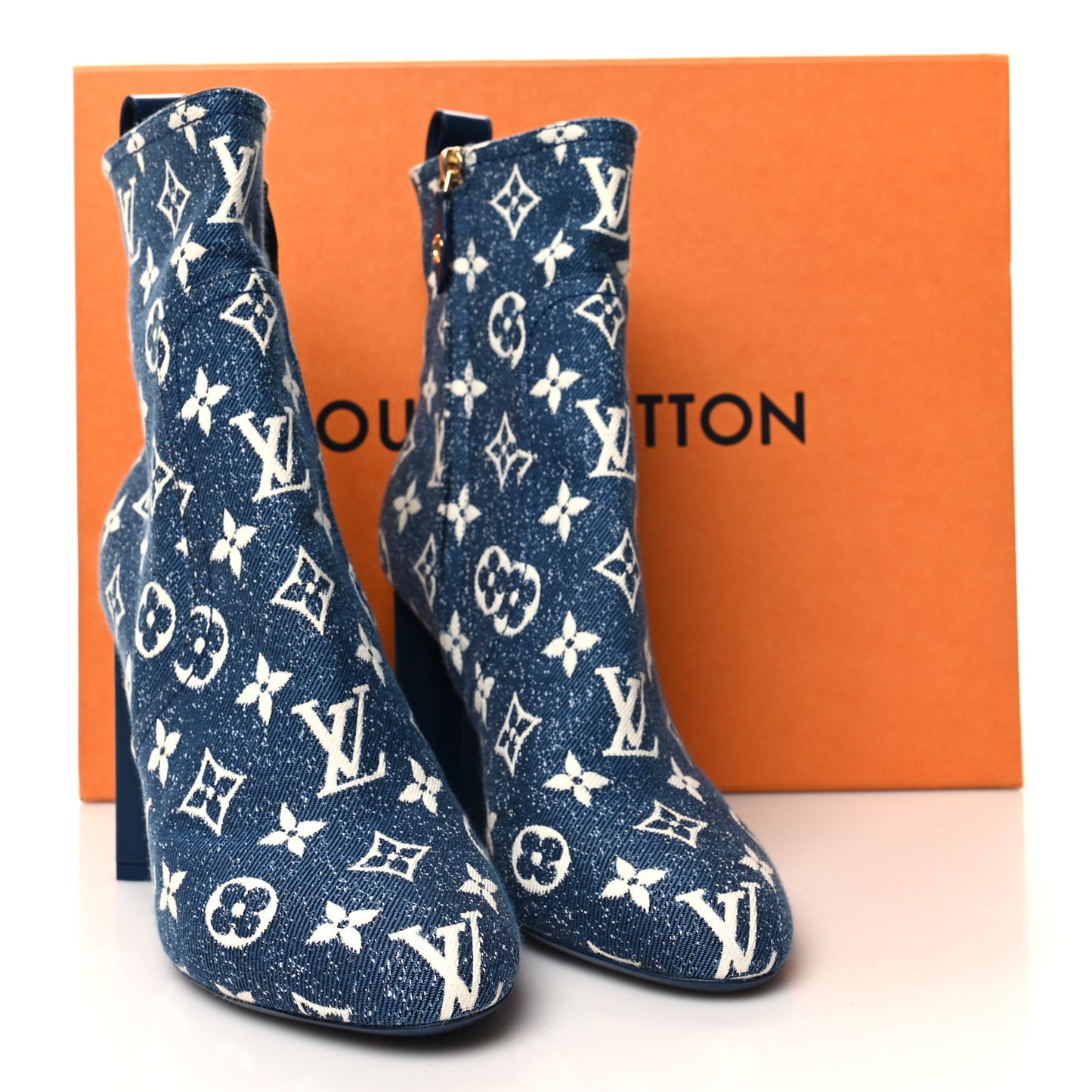 LOUIS VUITTON Denim Monogram Silhouette Ankle Boots 37 Navy Blue