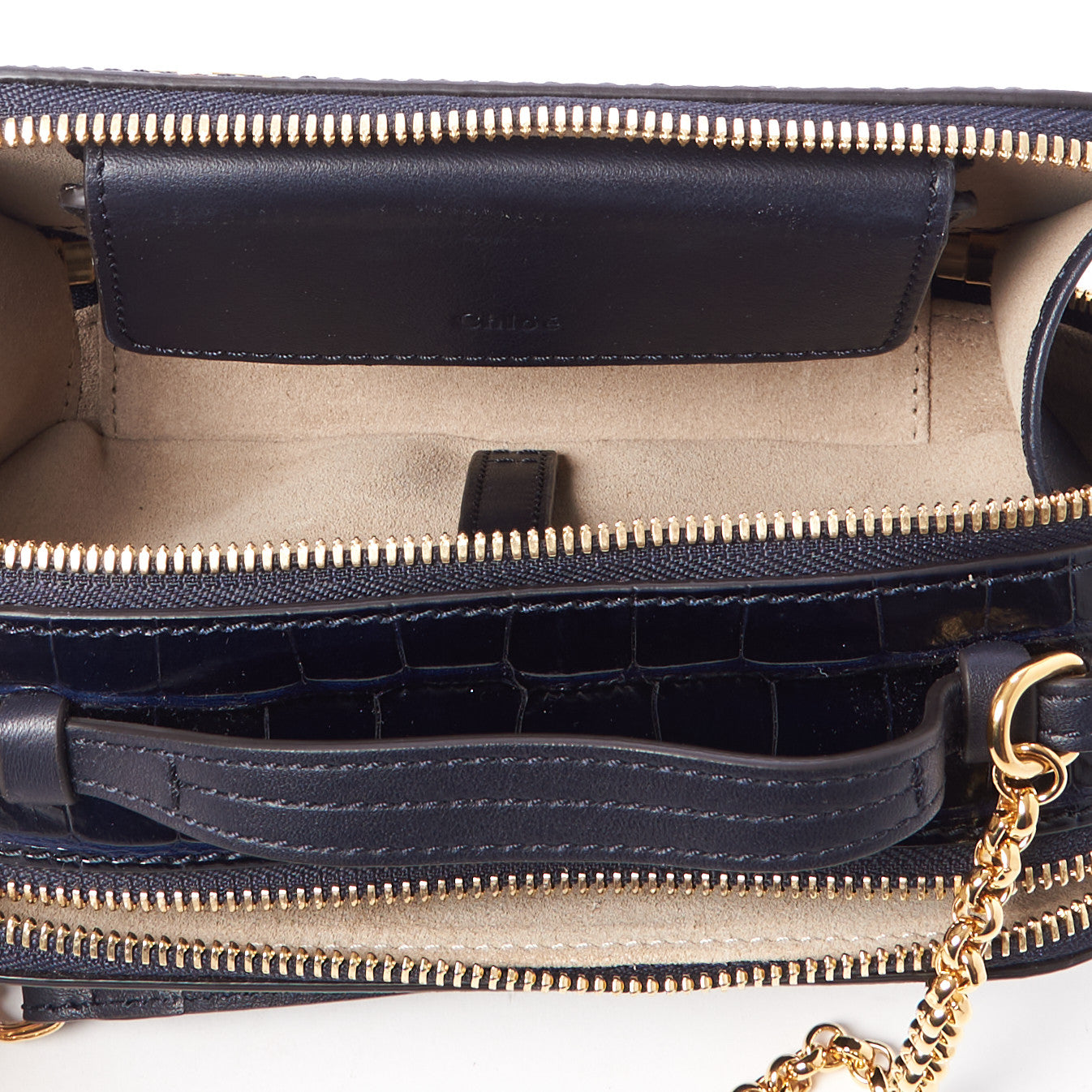 Chloe Calfskin Crocodile Embossed Mini C Vanity Bag Full Blue 6 of 8