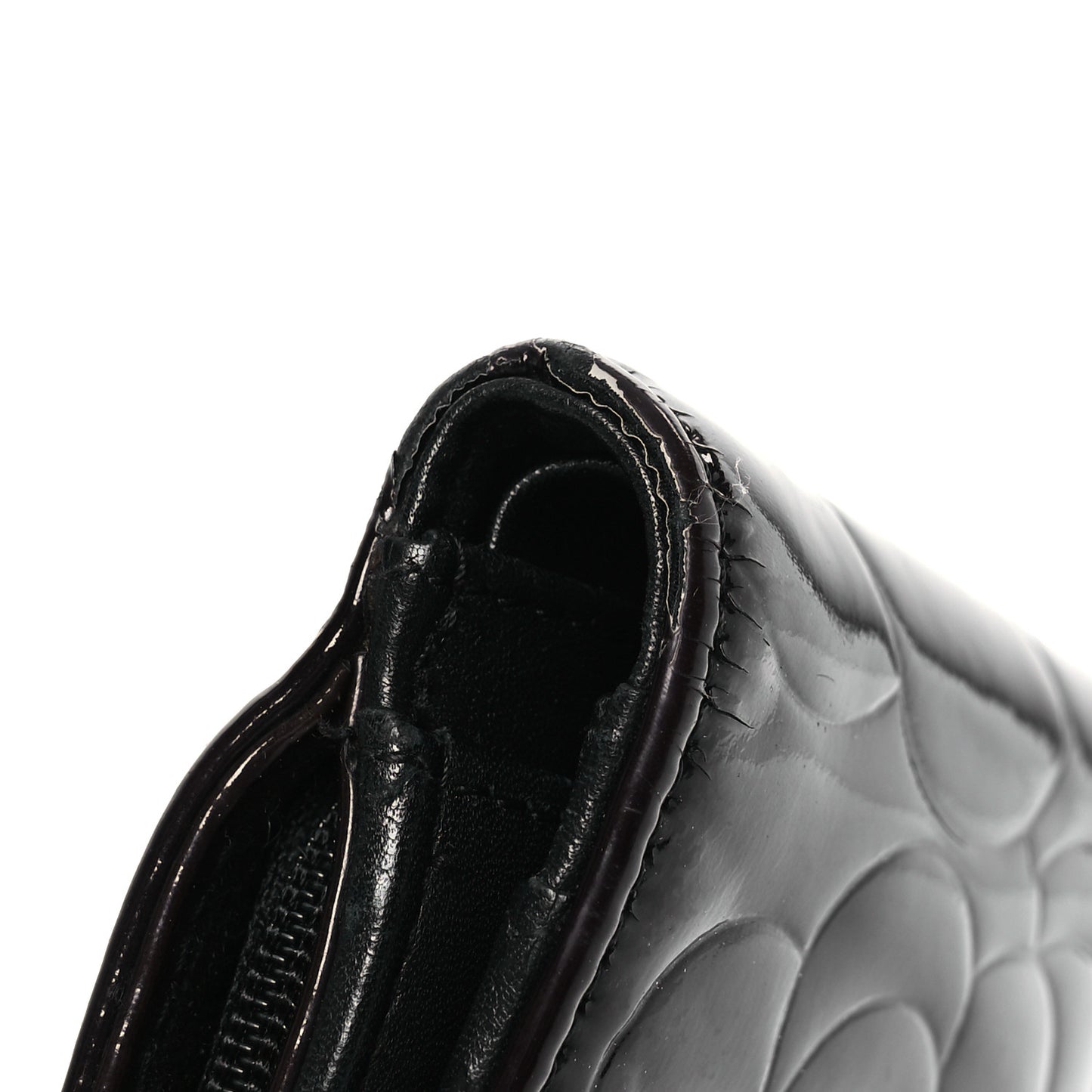 Patent Camellia Embossed Zipped Pocket Wallet Brown