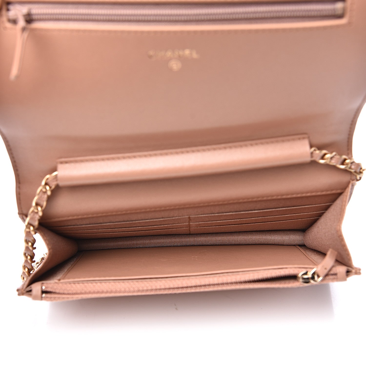 Chanel Caviar Chevron Quilted Boy Wallet On Chain WOC Dark Beige 4 of 12