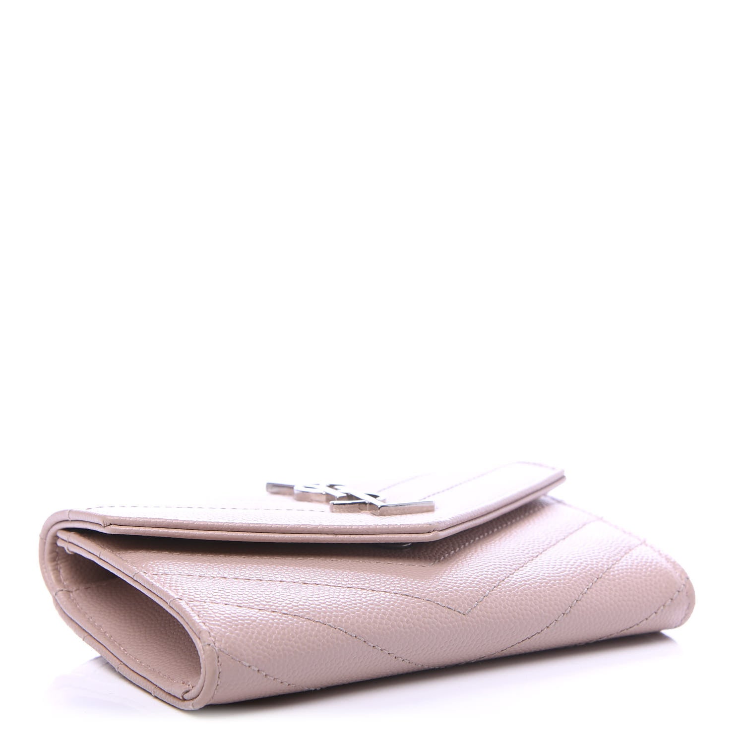 Saint Laurent Grain De Poudre Matelasse Chevron Small Monogram Envelope Wallet Pale Pink 4 of 8