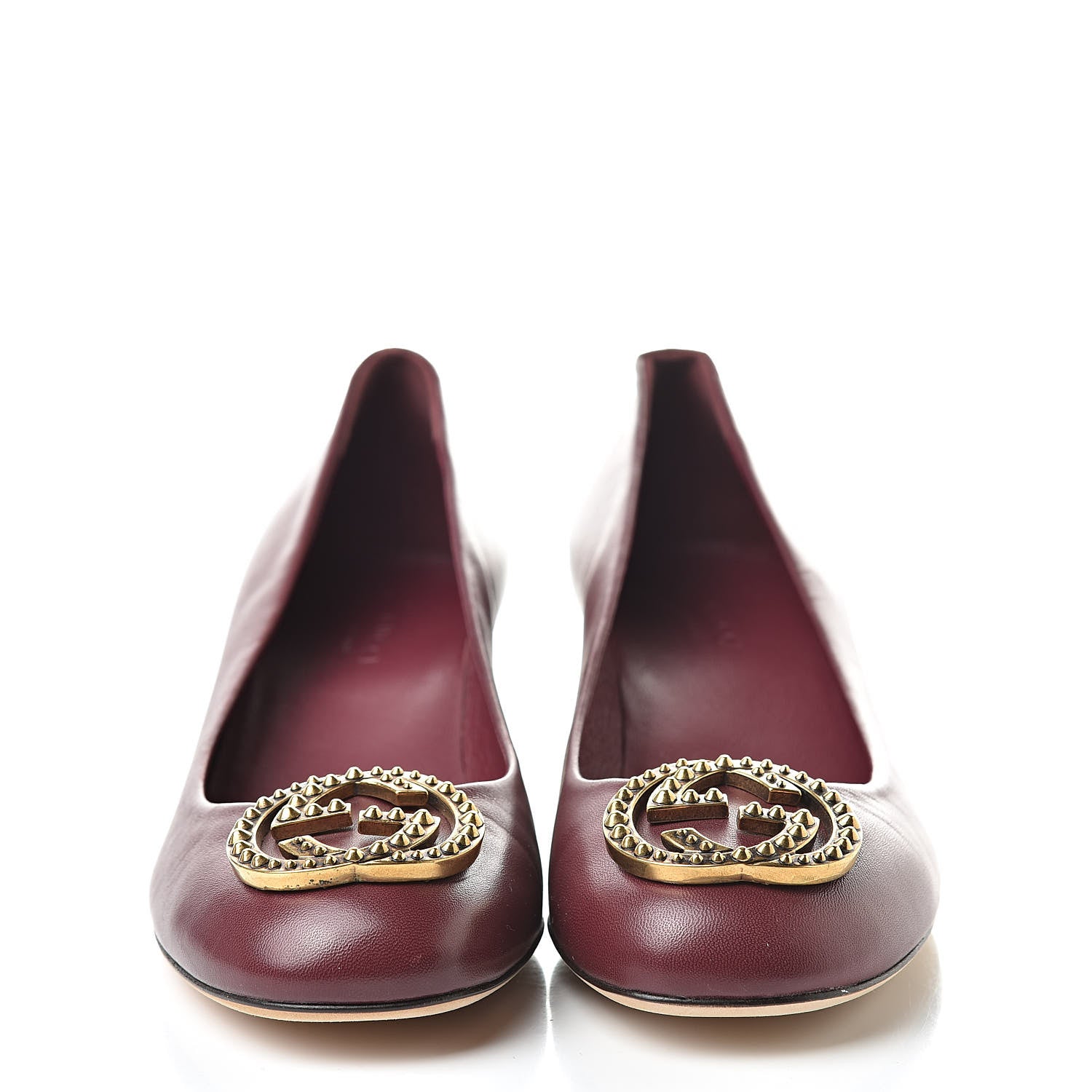 Gucci Calfskin Studded Interlocking G Flat 36 Burgundy 2 of 14