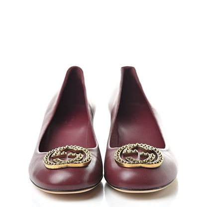 Gucci Calfskin Studded Interlocking G Flat 36 Burgundy 2 of 14