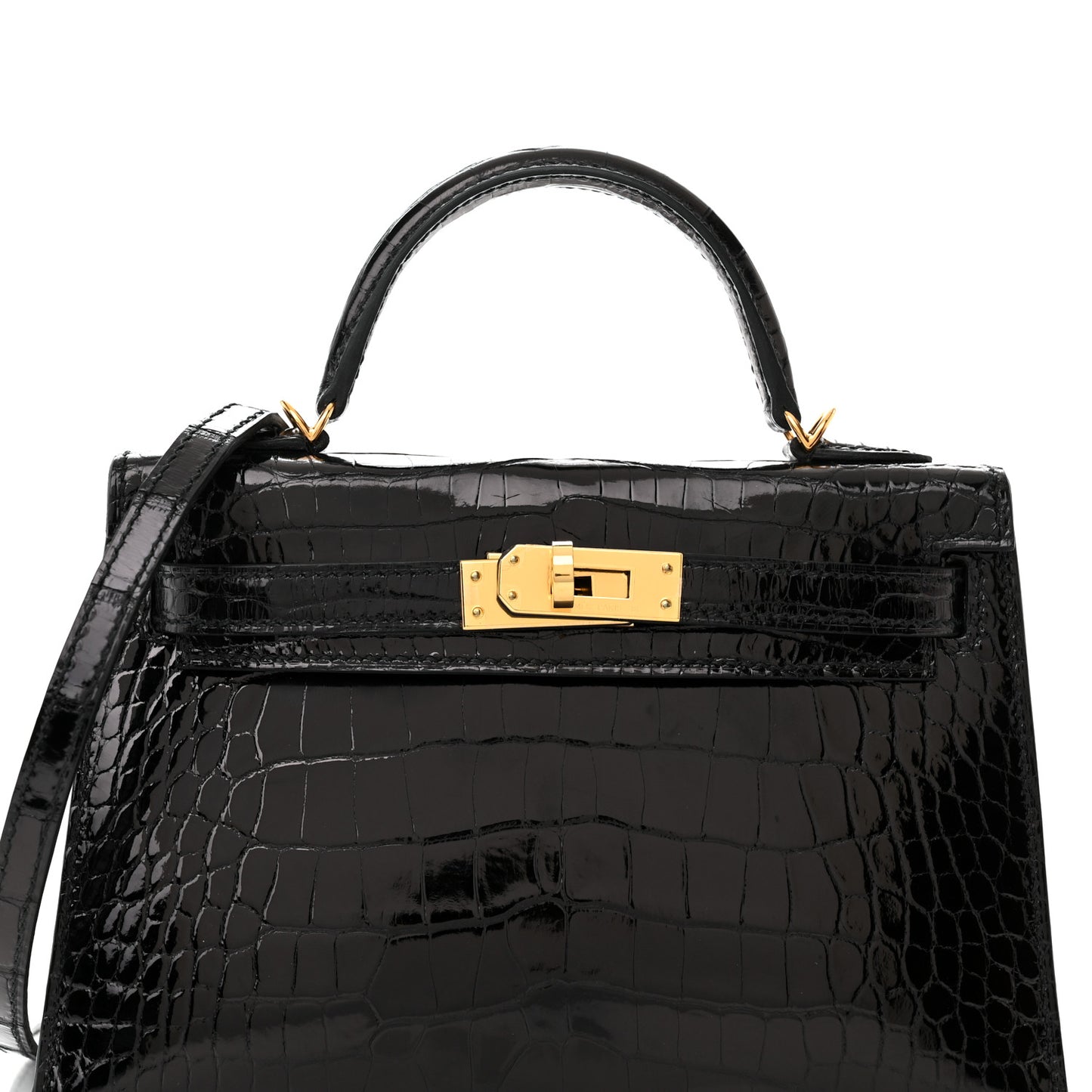 Shiny Alligator Mini Kelly Sellier 20 Black