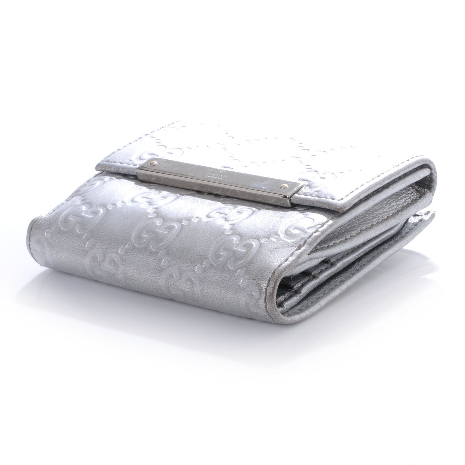 Gucci Guccissima Metal Bar French Flap Wallet Silver 4 of 8