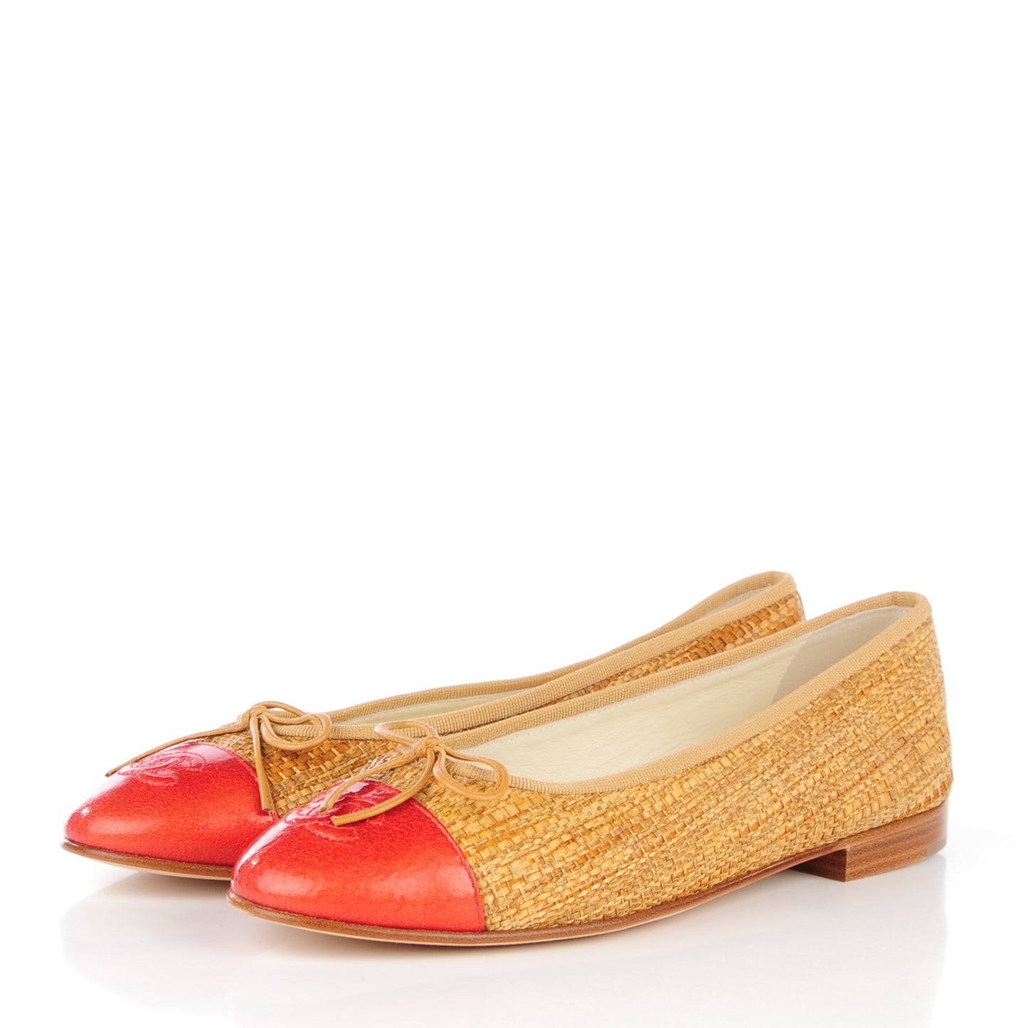 Tweed Ribbon Crackled Patent CC Cap Toe Ballerina Flats 38.5 Dark Ochre