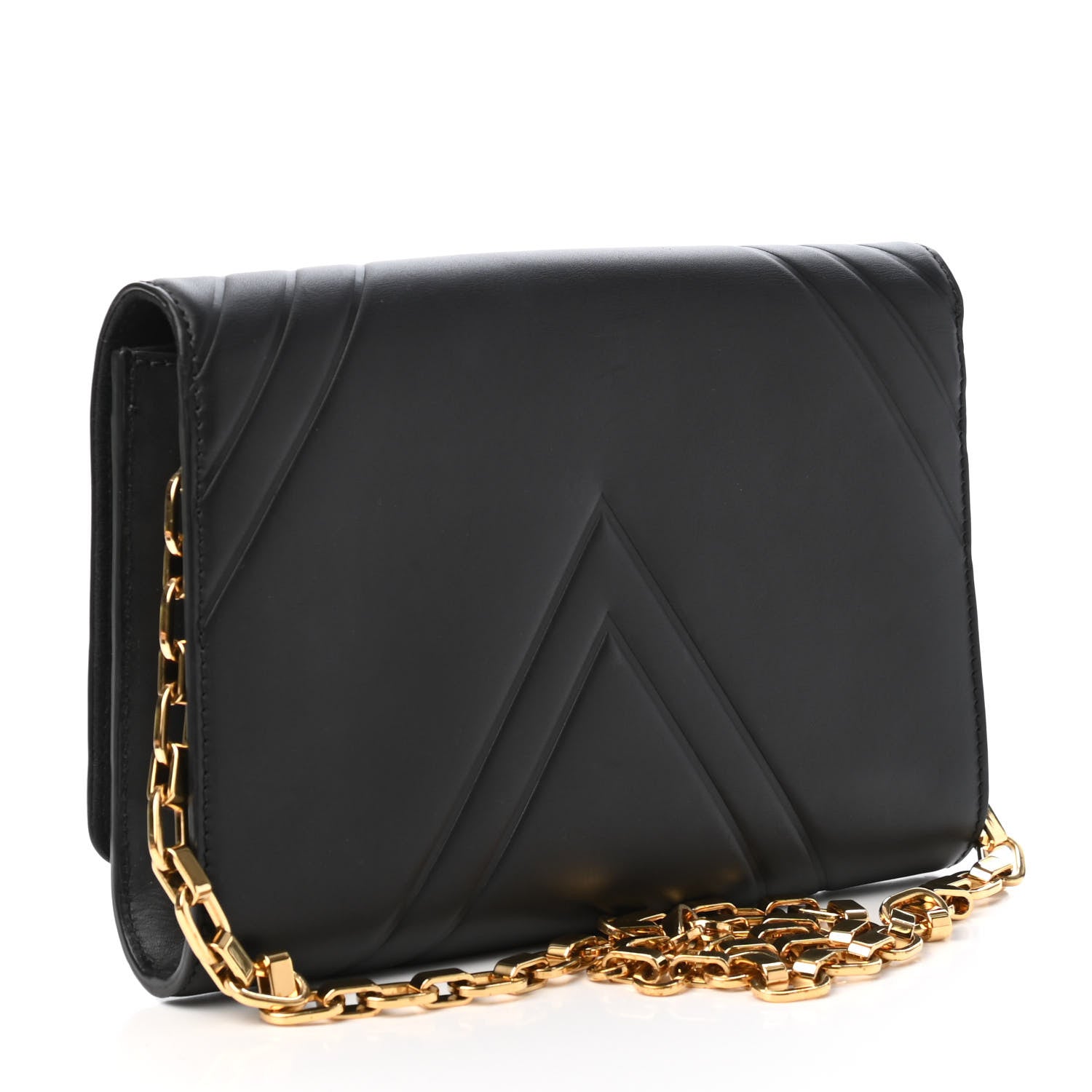 Louis Vuitton Calfskin Airy V Embossed Pochette Chain Louise GM Black 2 of 4