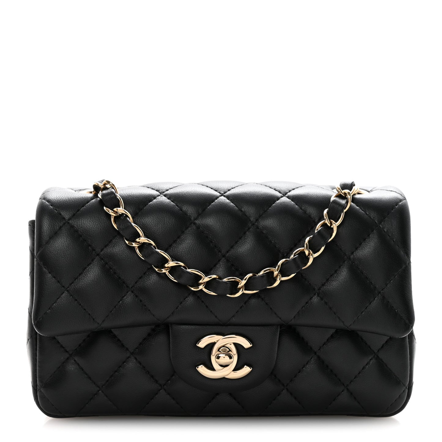 Lambskin Quilted Mini Rectangular Flap Black Black