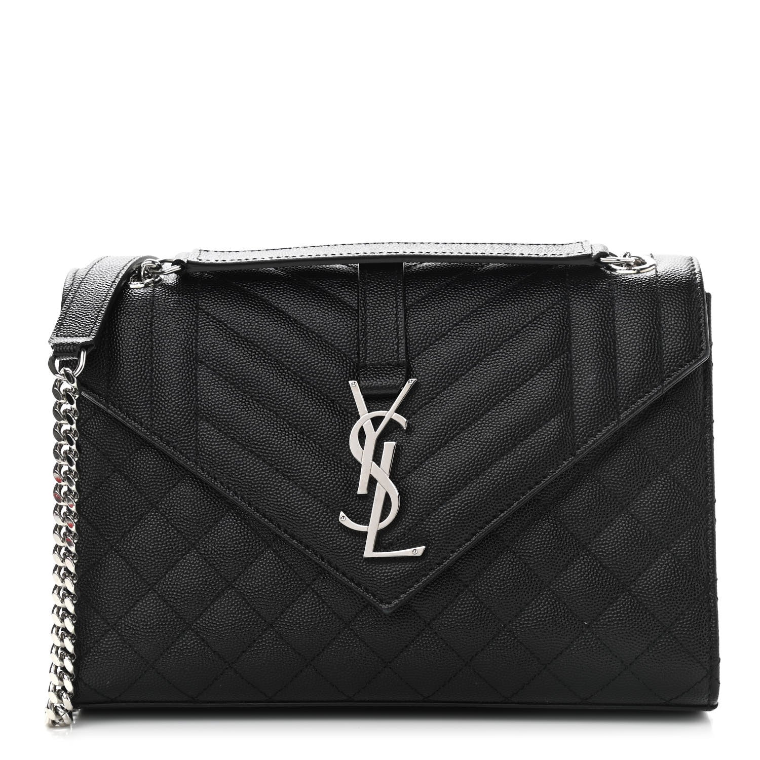 Saint Laurent Grain De Poudre Textured Mixed Matelasse Triquilt Medium Monogram Satchel Black 1 of 10