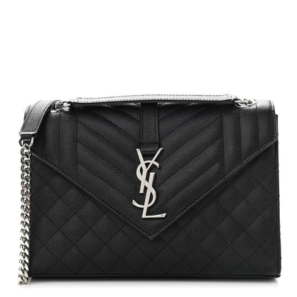 Saint Laurent Grain De Poudre Textured Mixed Matelasse Triquilt Medium Monogram Satchel Black 1 of 10