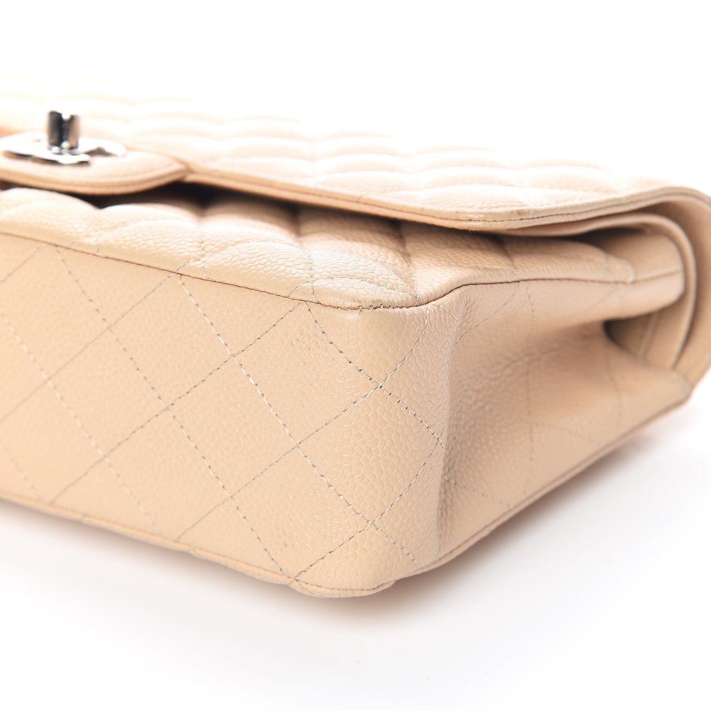 Caviar Quilted Medium Double Flap Beige Clair