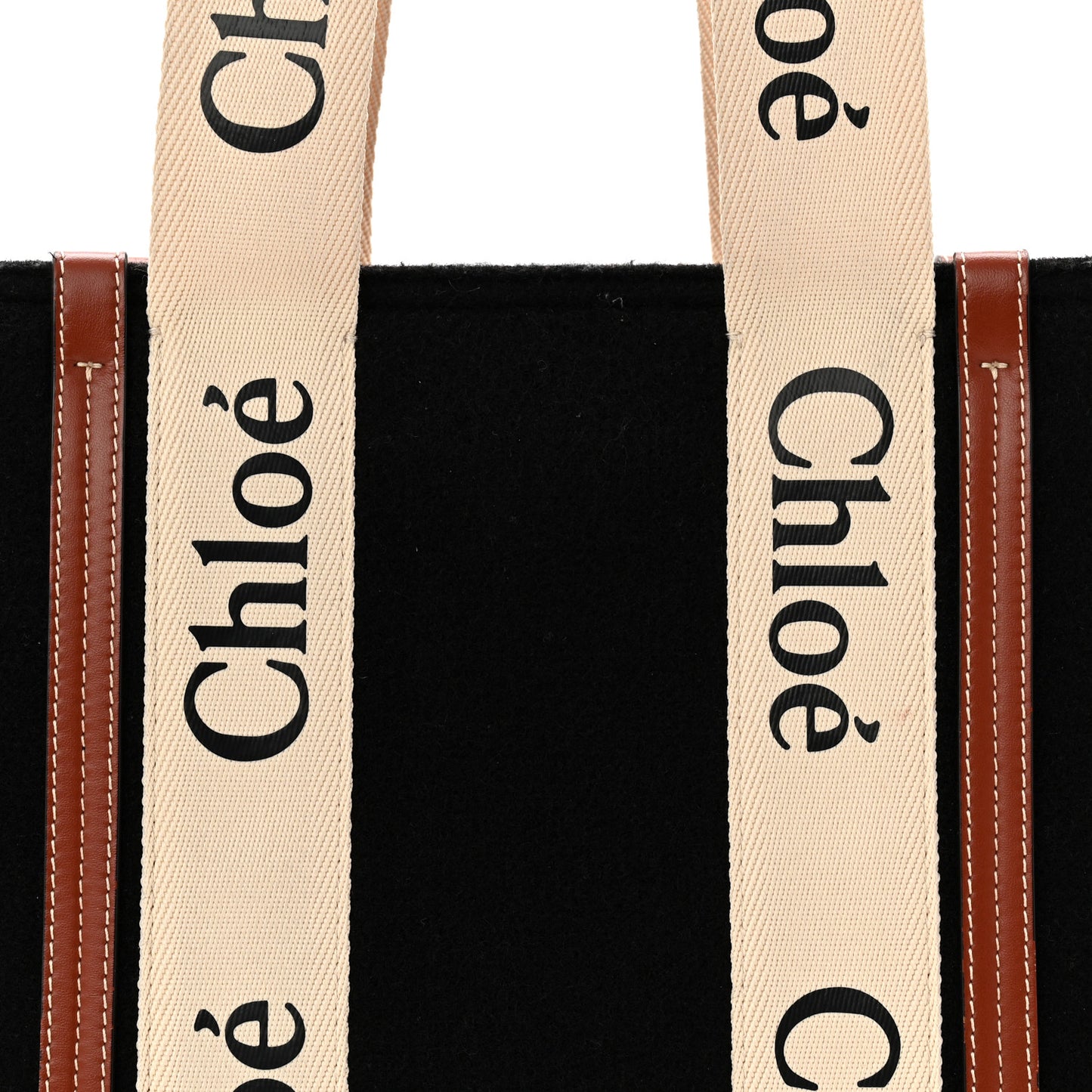 Felt Calfskin Medium Woody Ribbon Tote Black