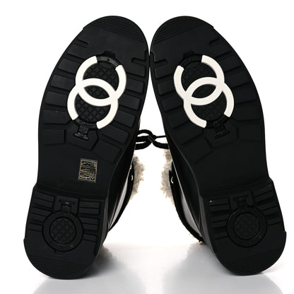 Chanel Calfskin Shearling CC Lace Up Boots 41 Black 5 of 7