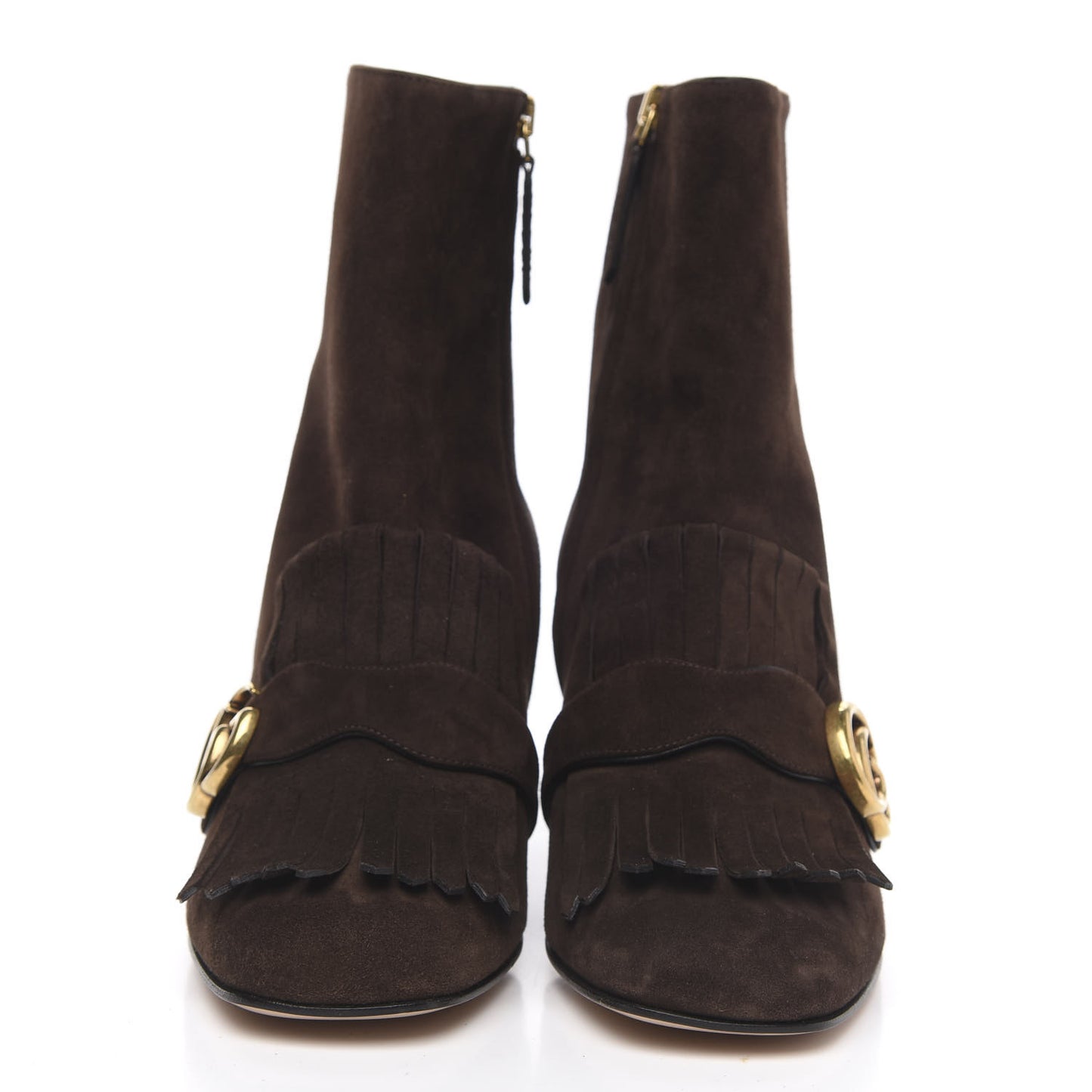 Kid Scamosciato GG Marmont Fringe 75mm Ankle Boots 39.5 Cocoa