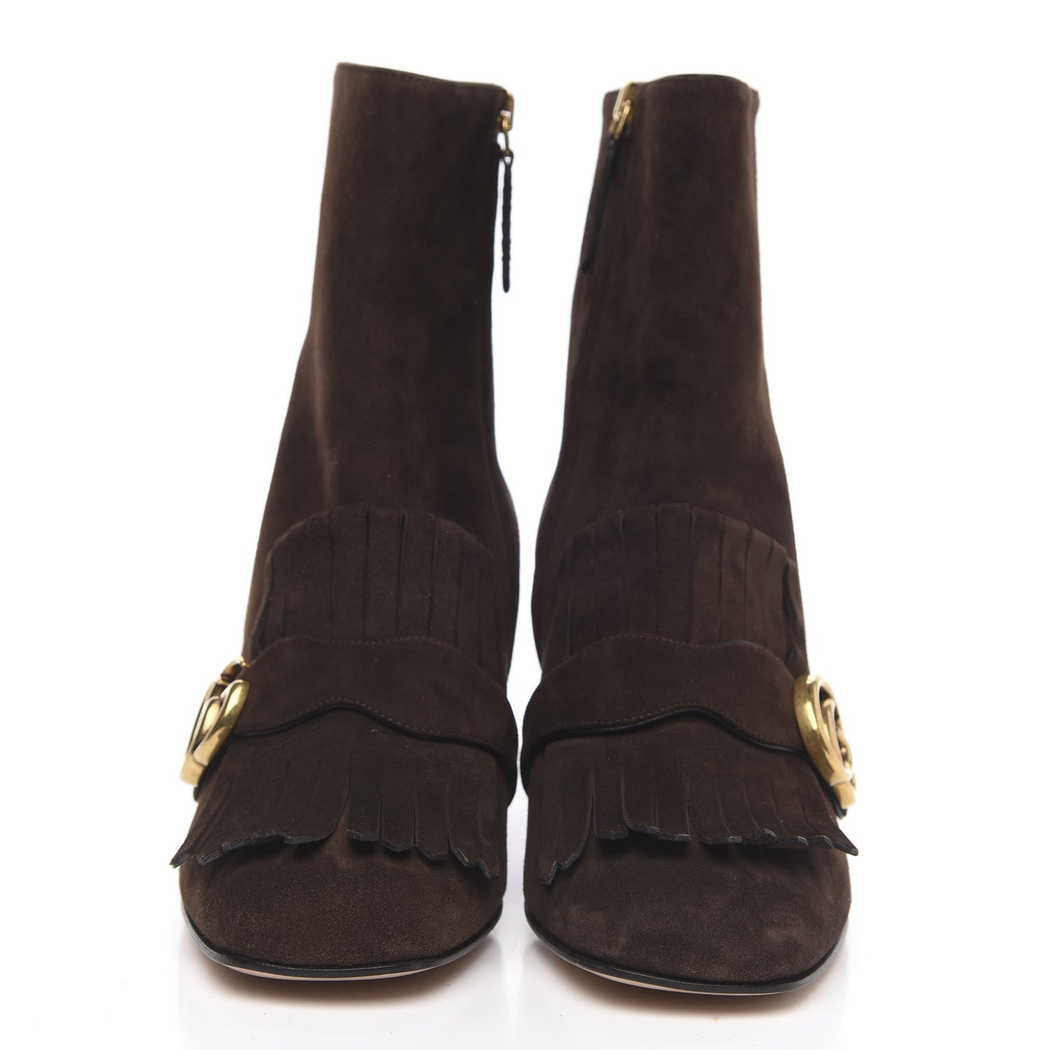Gucci Kid Scamosciato GG Marmont Fringe 75mm Ankle Boots 39.5 Cocoa 2 of 10