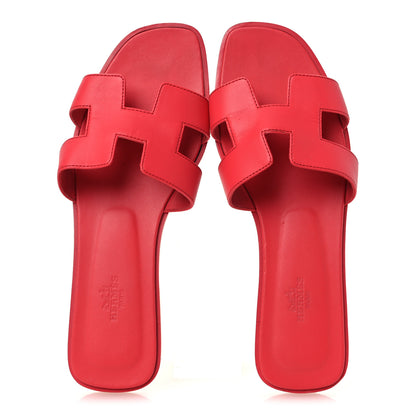 Hermes Box Calfskin Oran Sandals 39 Rouge Jaipur 2 of 14