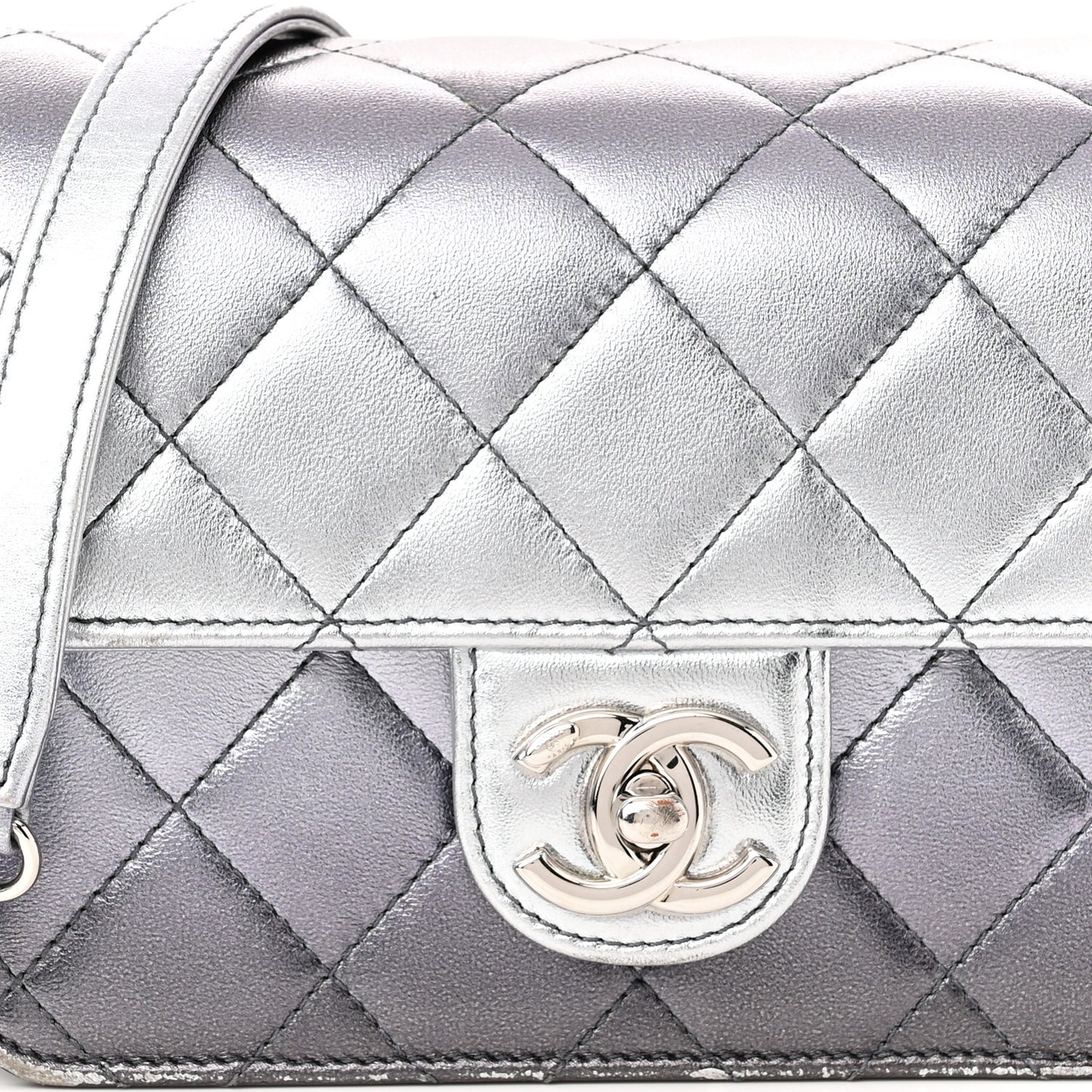 Metallic Lambskin Like A Wallet Flap Silvery Black