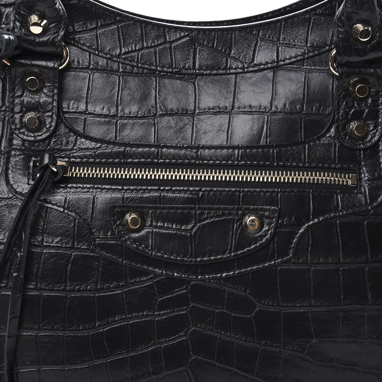Calfskin Crocodile Embossed Classic Hardware City Black