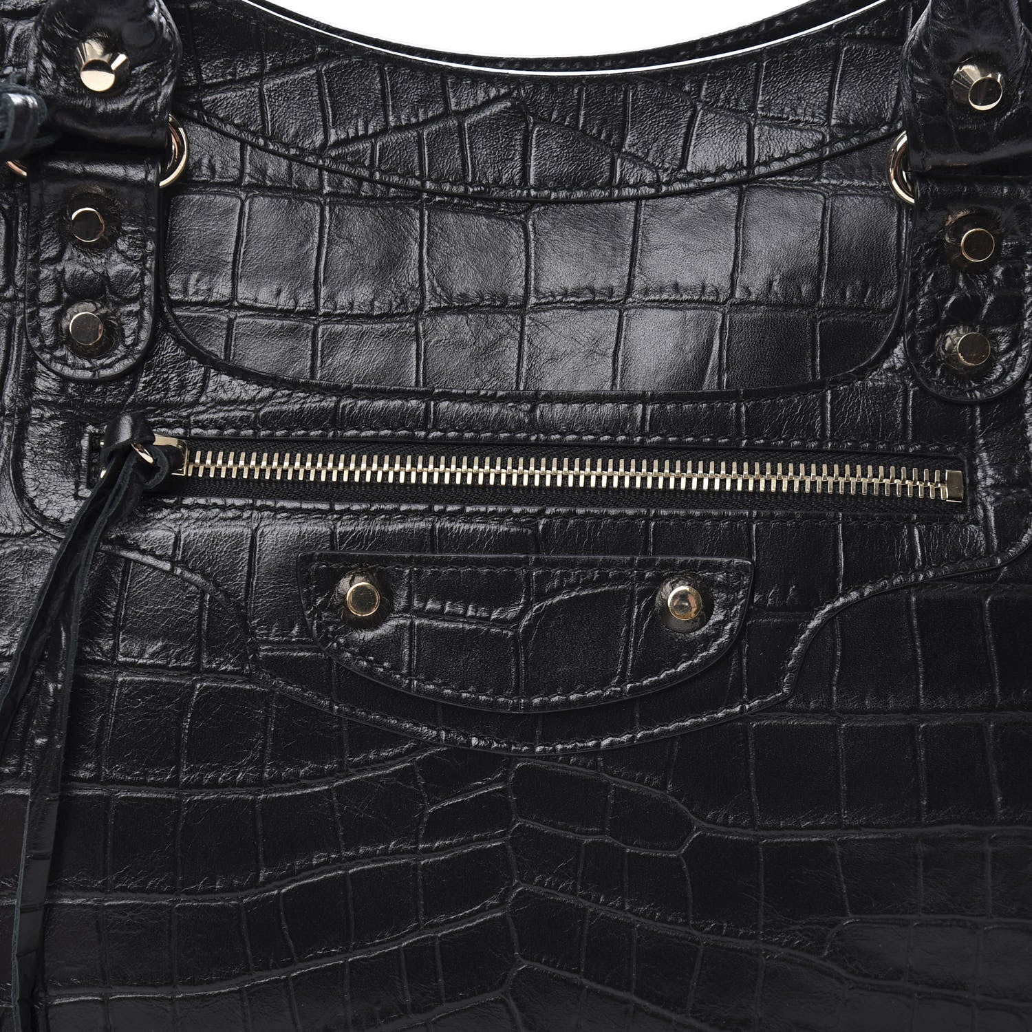 Balenciaga Calfskin Crocodile Embossed Classic Hardware City Black 9 of 11