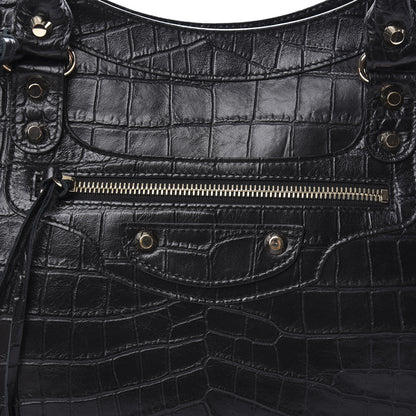 Balenciaga Calfskin Crocodile Embossed Classic Hardware City Black 9 of 11