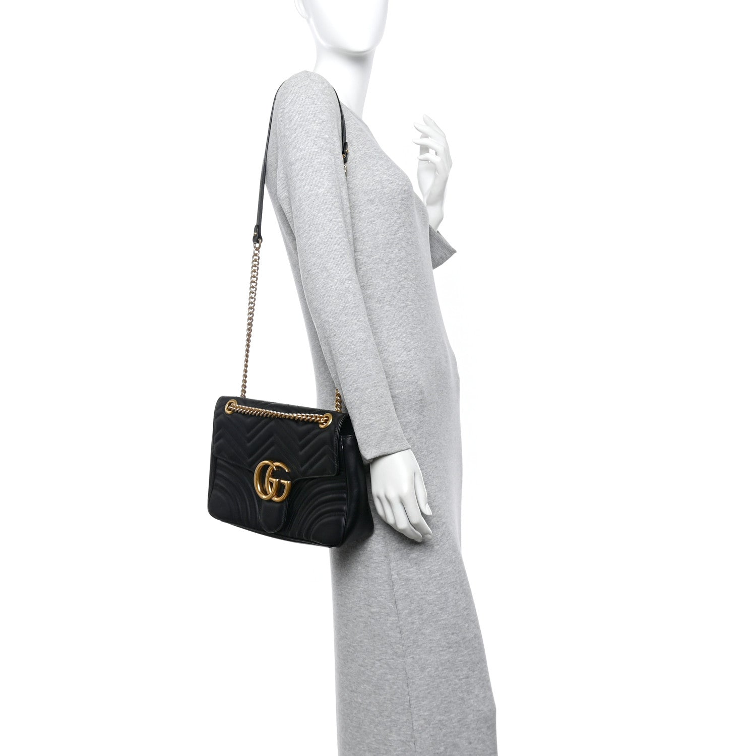 Gucci Calfskin Matelasse Medium GG Marmont Shoulder Bag Black 3 of 23