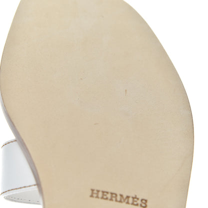 Hermes Box Calfskin Oran Sandals 38 White 9 of 10