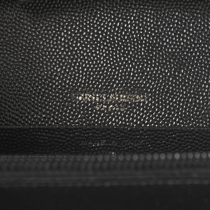 Saint Laurent Grain De Poudre Matelasse Chevron Monogram Monochrome Chain Wallet Black 7 of 10