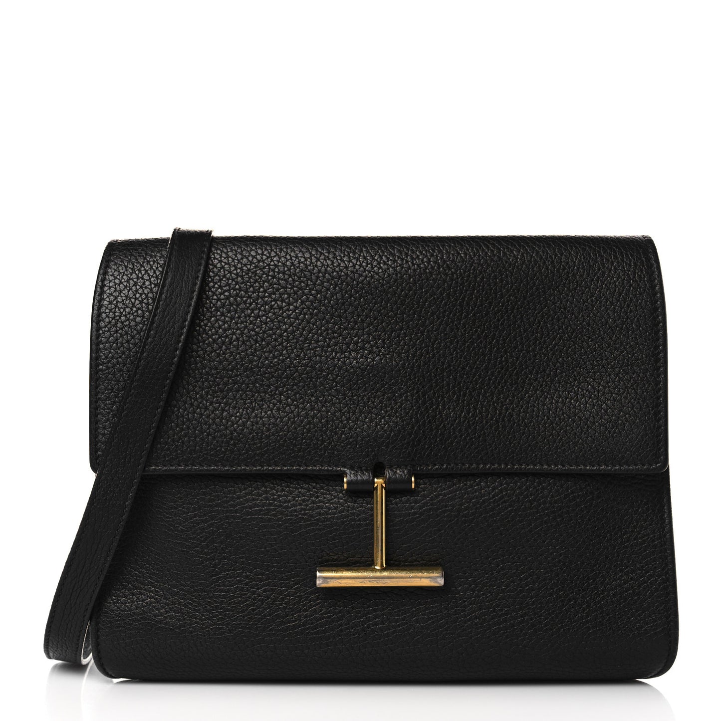 Calfskin Large T Clasp Tara Crossbody Bag Black