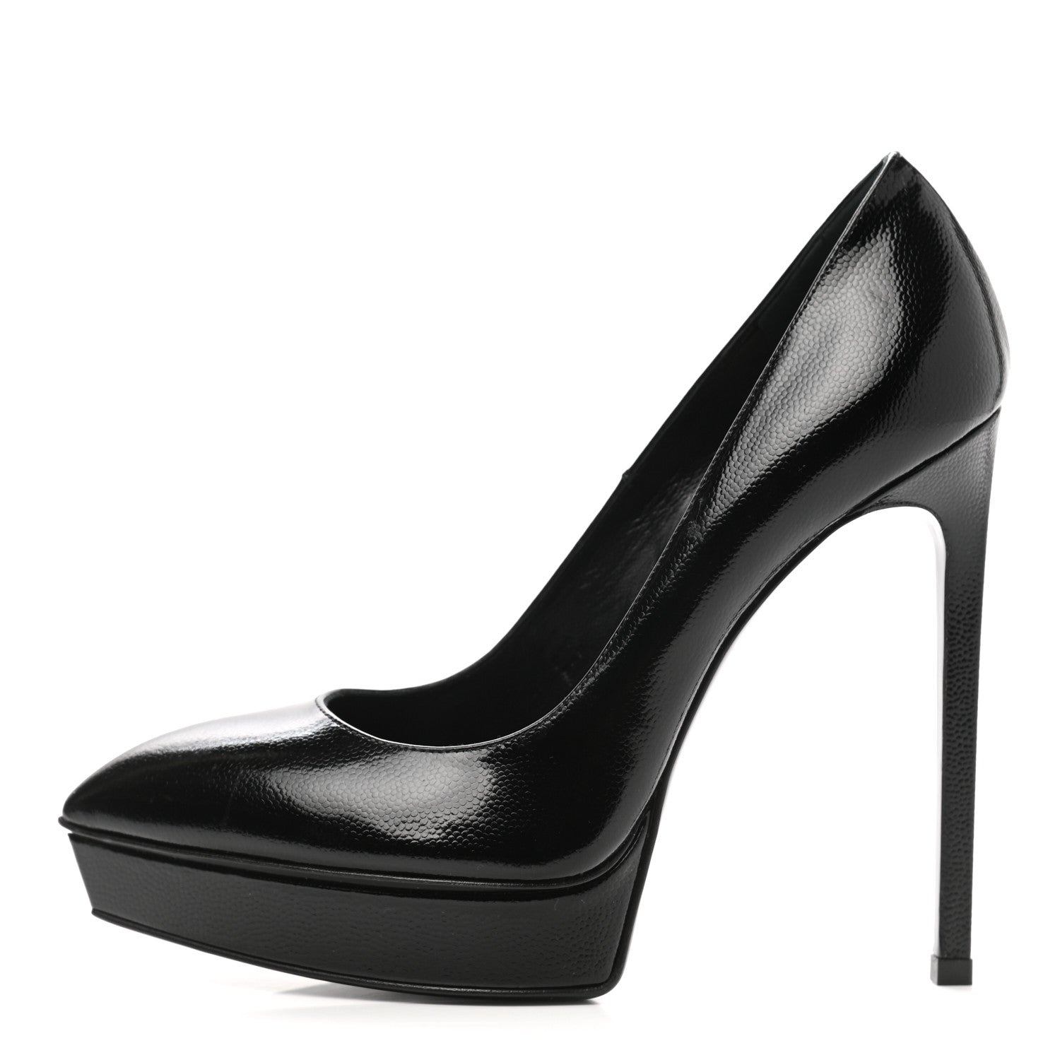 Saint Laurent Pebbled Patent Calfskin Janis 105 Platform Pumps 37 Black 1 of 9