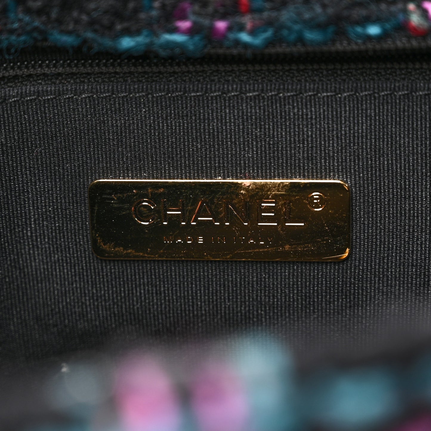 Tweed Quilted Large Chanel 19 Flap Black Blue Purple