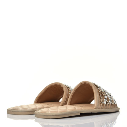 Chanel Lambskin Pearl Chain Flat Slipper Sandals M Beige 4 of 9