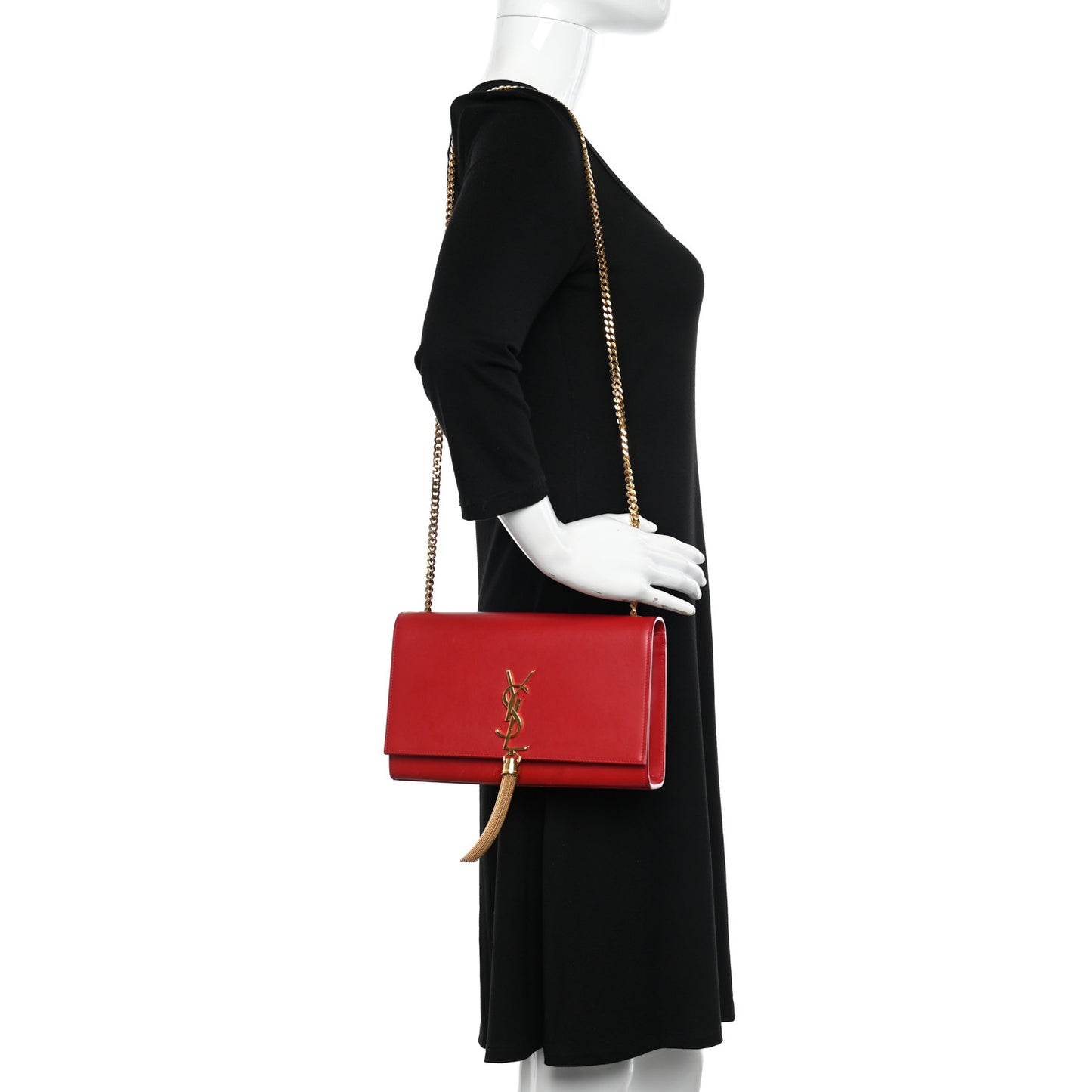 Smooth Calfskin Medium Classic Monogram Kate Tassel Satchel Lipstick Red